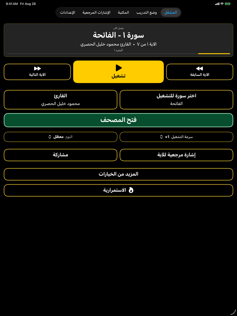 Player screen — iPad
