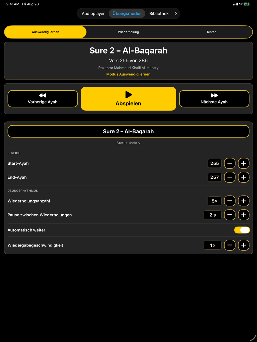 Modes screen — iPad