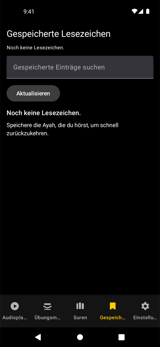 Bookmarks screen — Phone