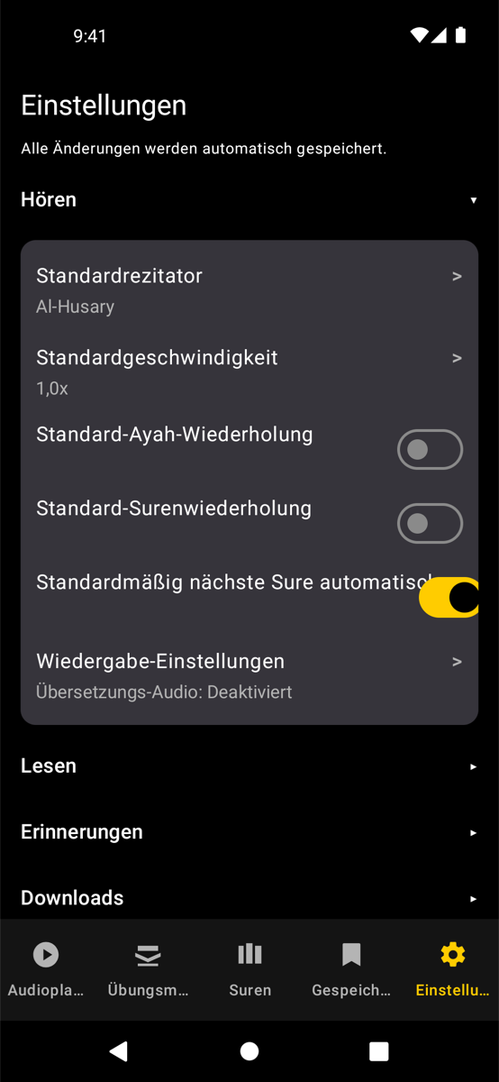 Settings screen — Phone
