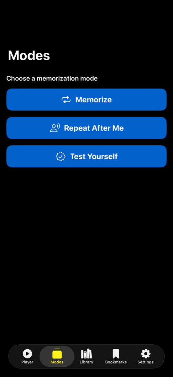 Modes screen — iPhone