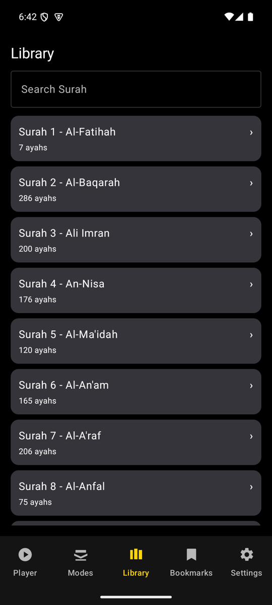 Library screen — Phone