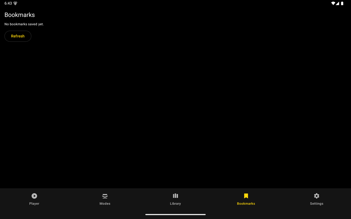 Bookmarks screen — Tablet
