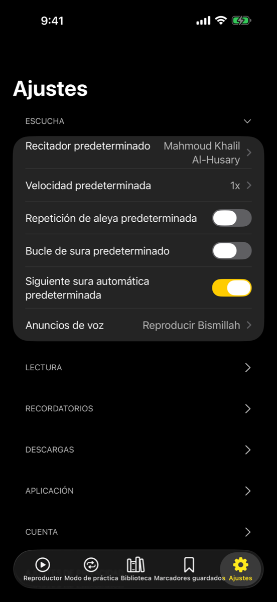 Settings screen — iPhone