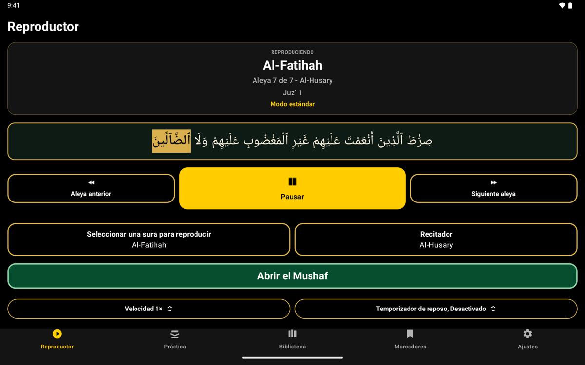 Player screen — Tablet