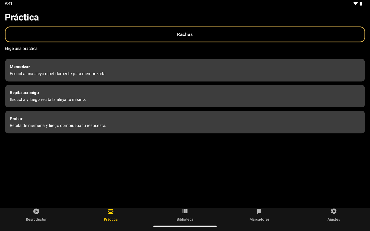 Modes screen — Tablet