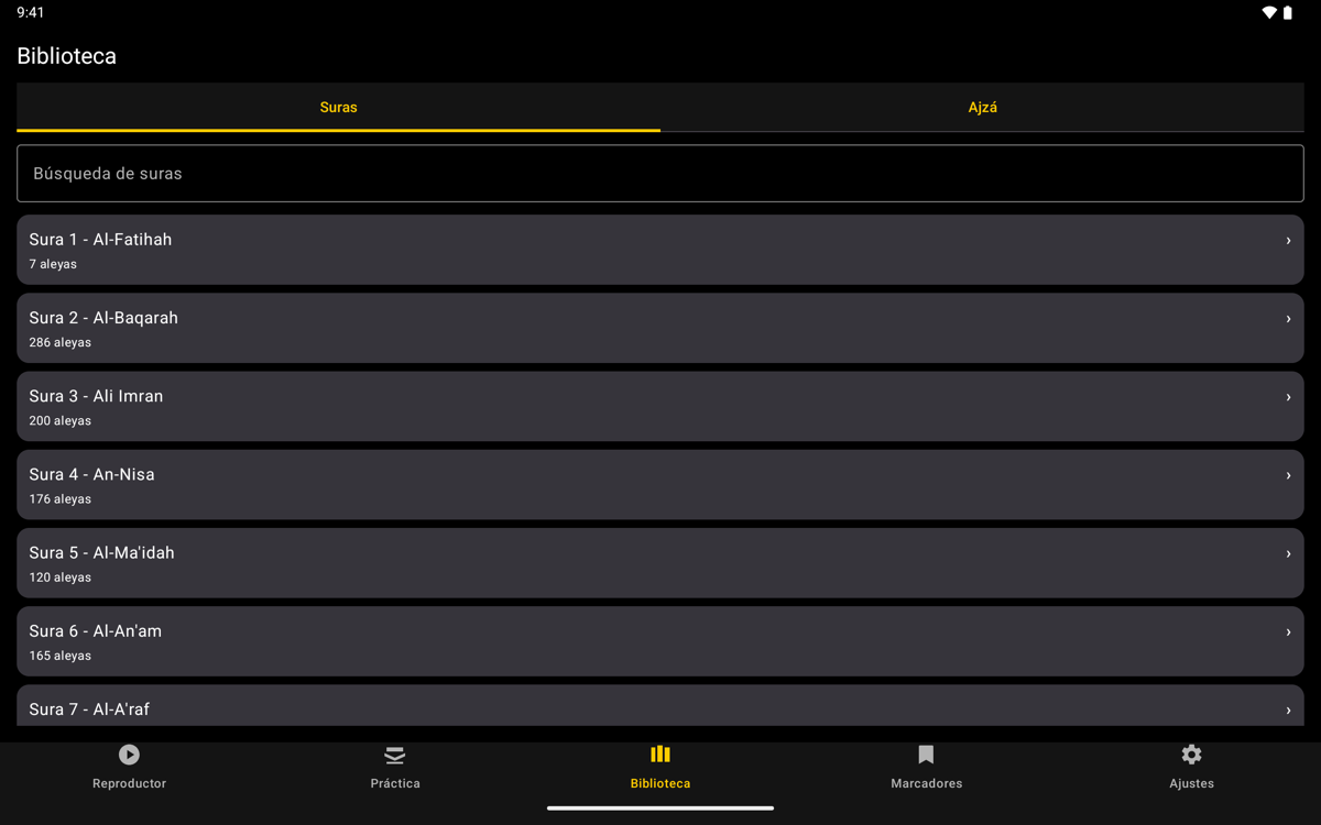 Library screen — Tablet