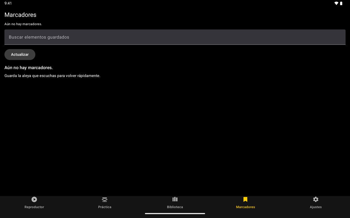 Bookmarks screen — Tablet
