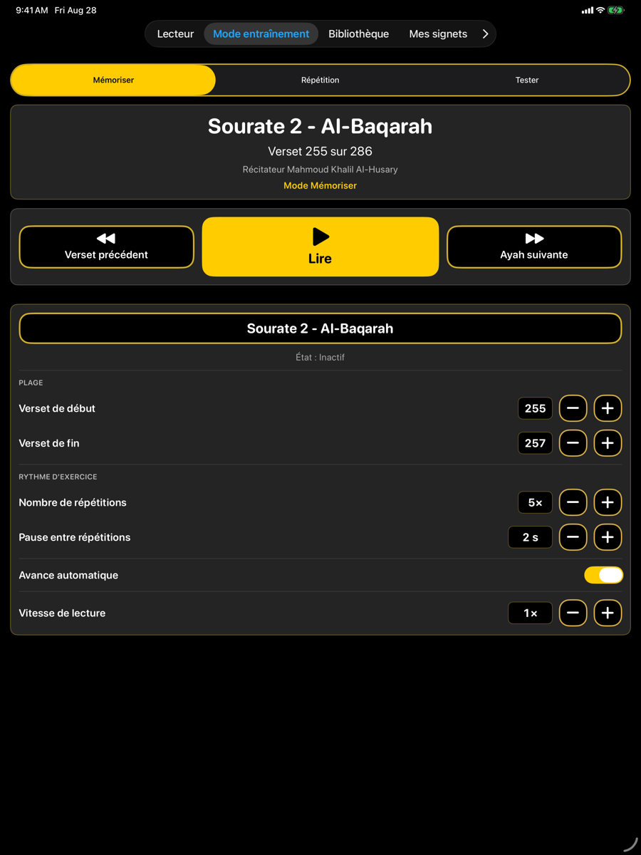 Modes screen — iPad
