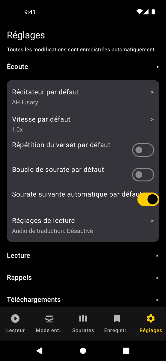 Settings screen — Phone