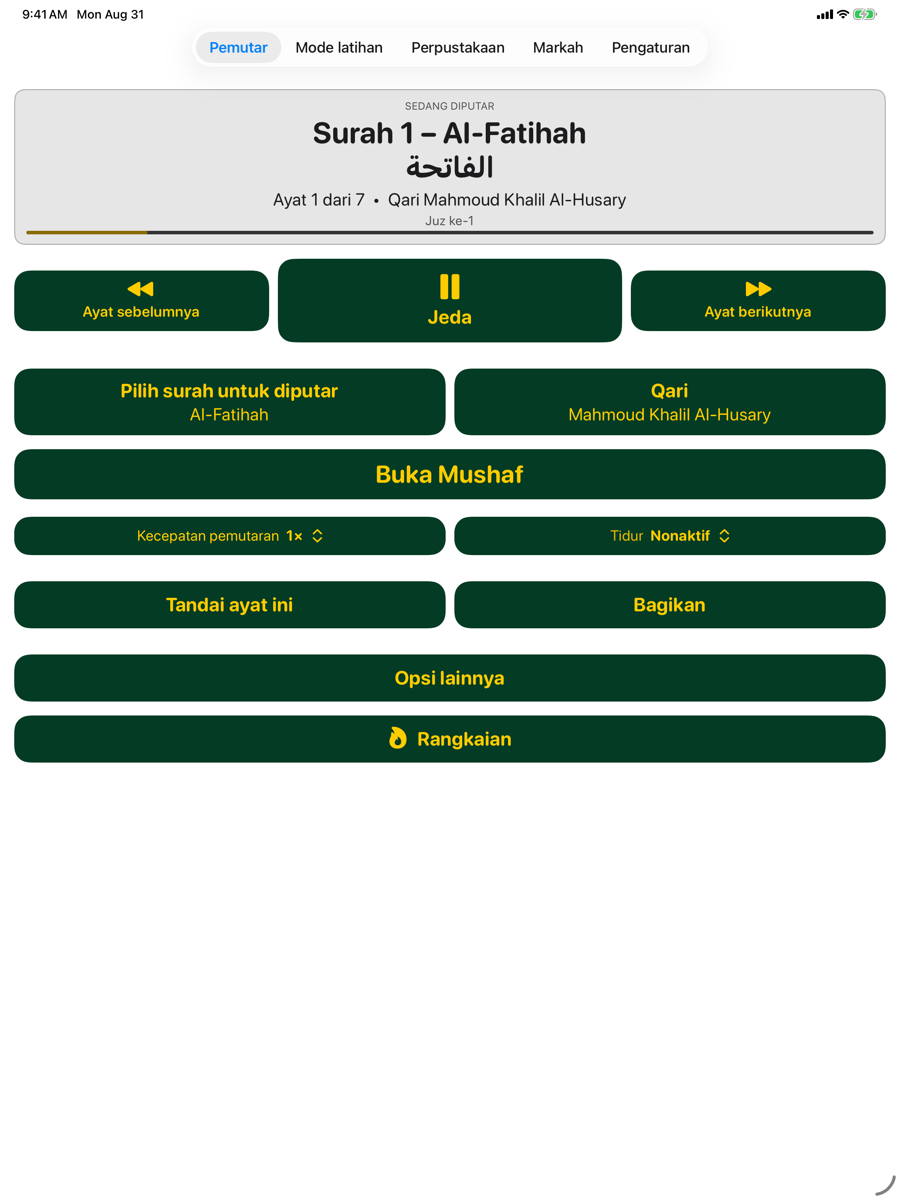 Player screen — iPad light mode