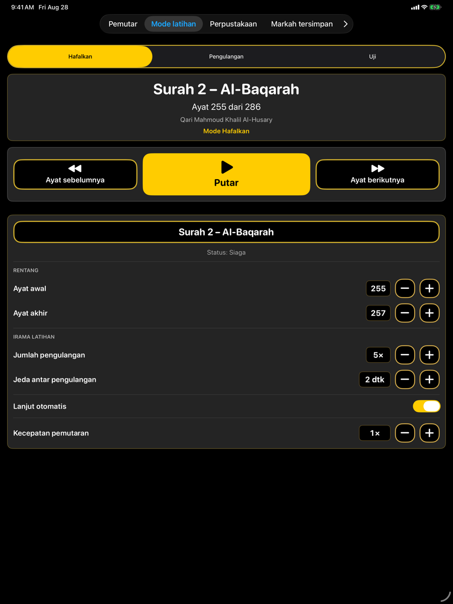 Modes screen — iPad