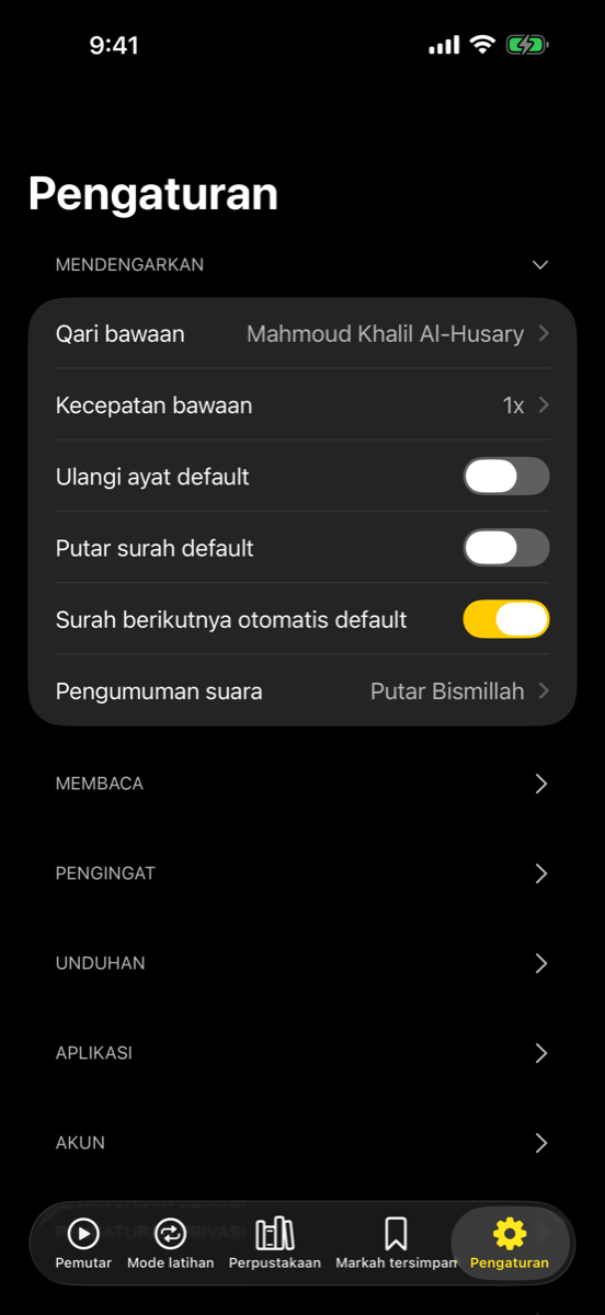 Settings screen — iPhone