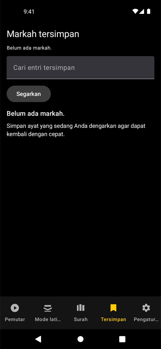 Bookmarks screen — Phone