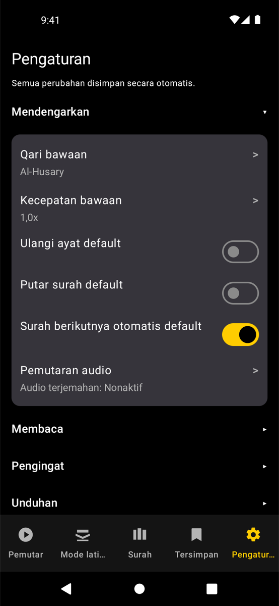 Settings screen — Phone