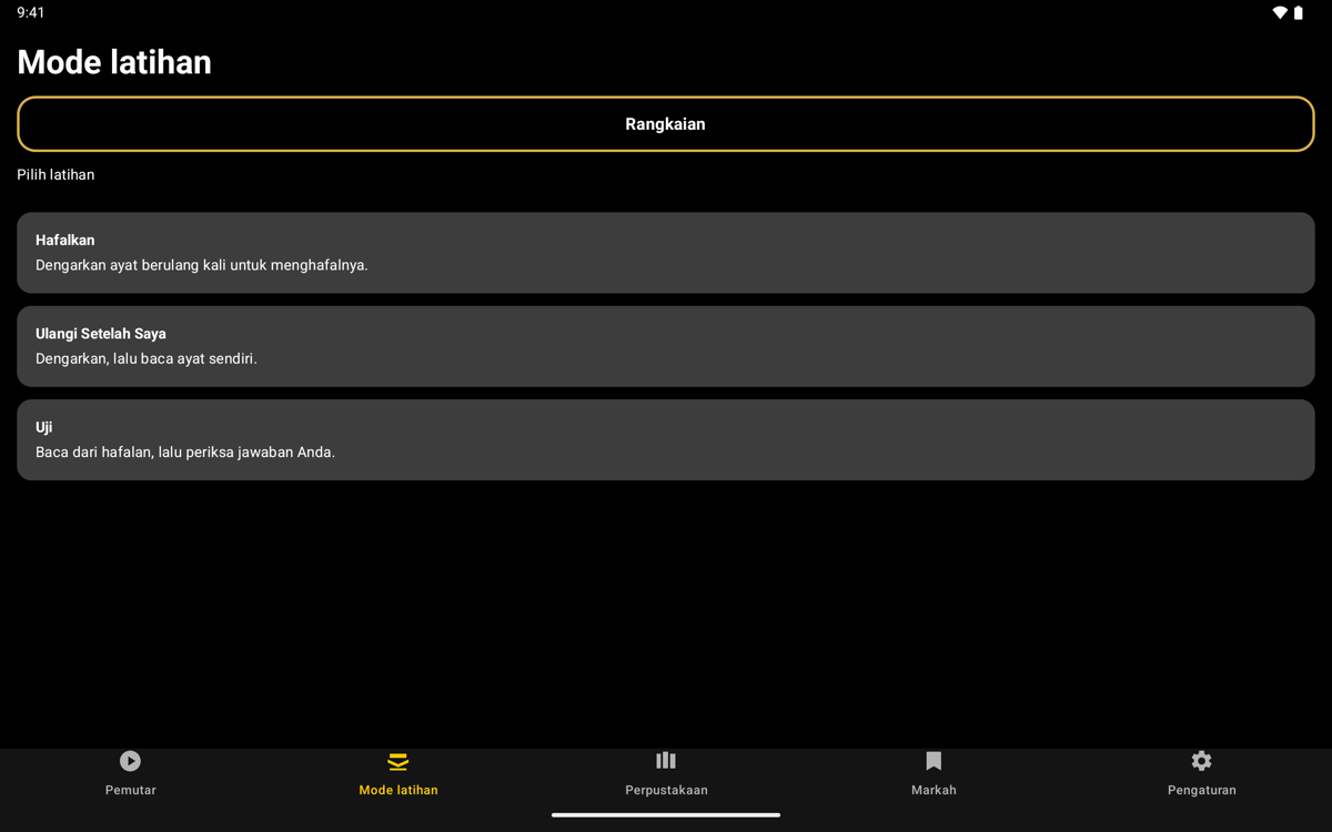 Modes screen — Tablet