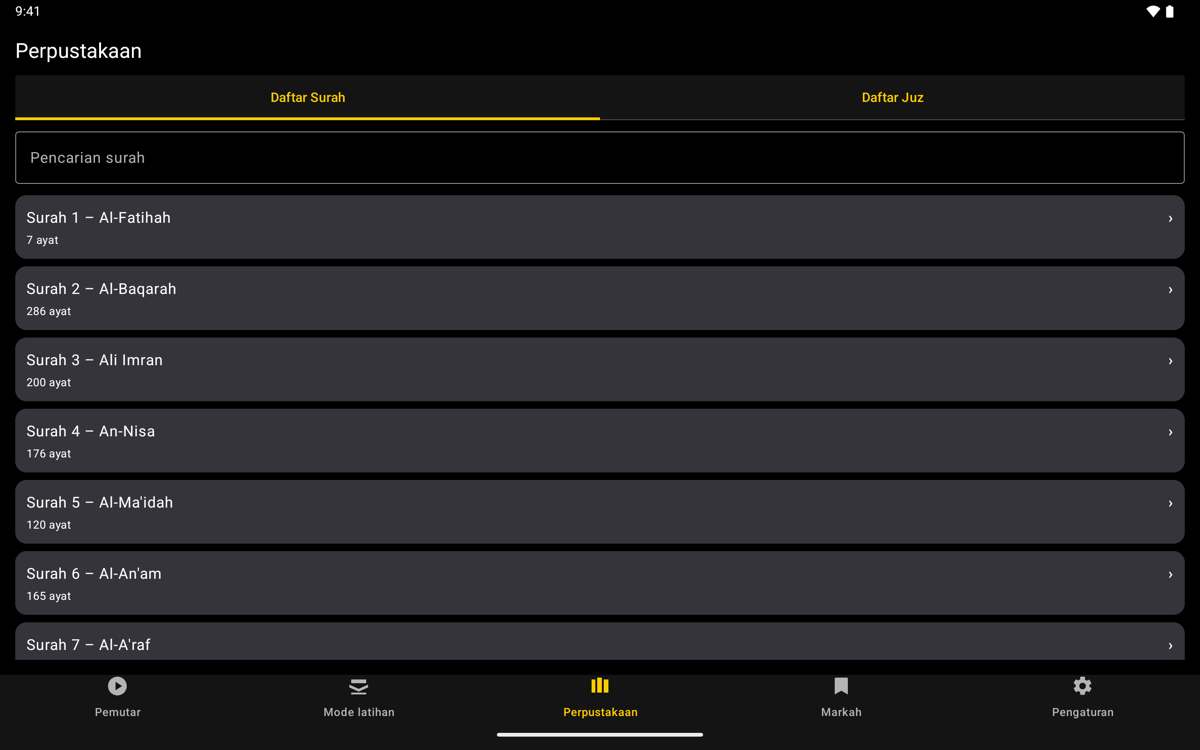 Library screen — Tablet