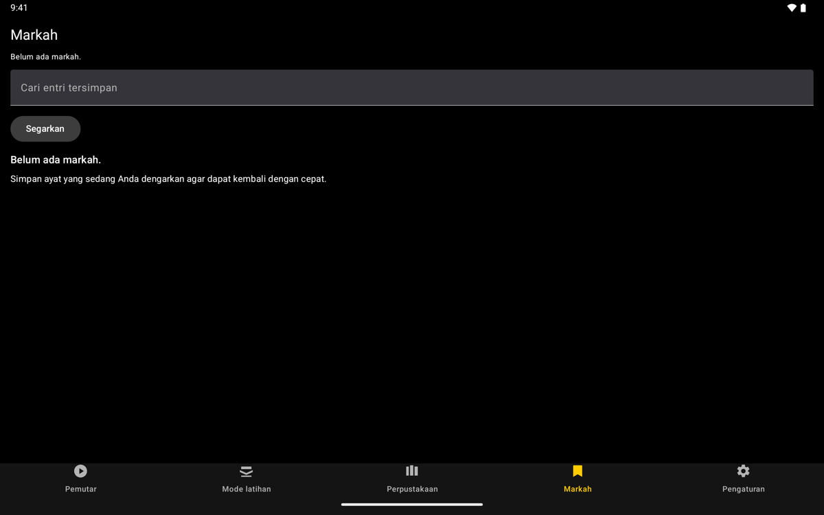 Bookmarks screen — Tablet