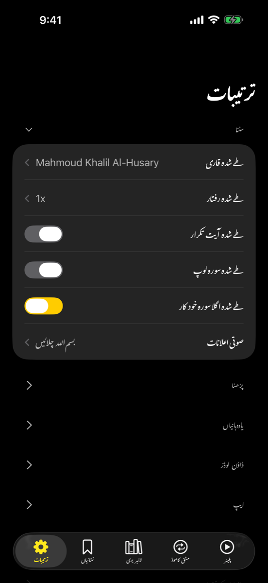 Settings screen — iPhone