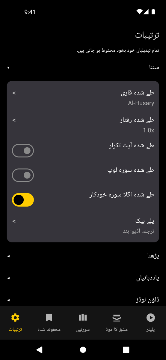 Settings screen — Phone